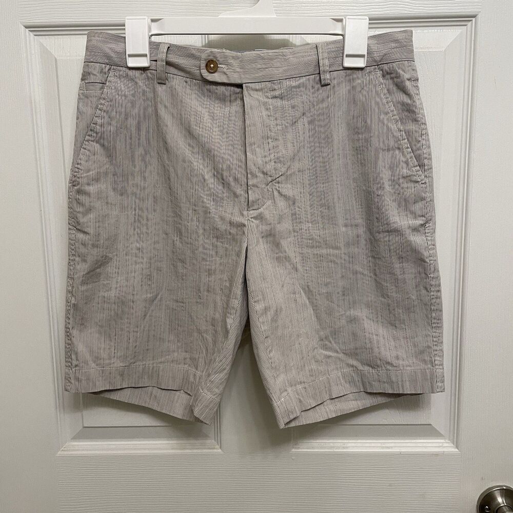 J.McLaughlin Men's 32 Shorts Gray White Stripe Chino Golf Cotton Modal